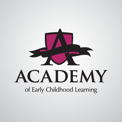 Academy of Early Childhood Learning logo featuring a shield, banner and letter A