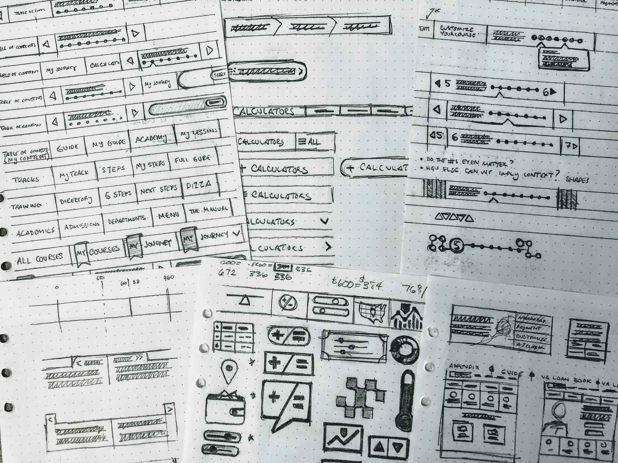 UI sketches on grid paper