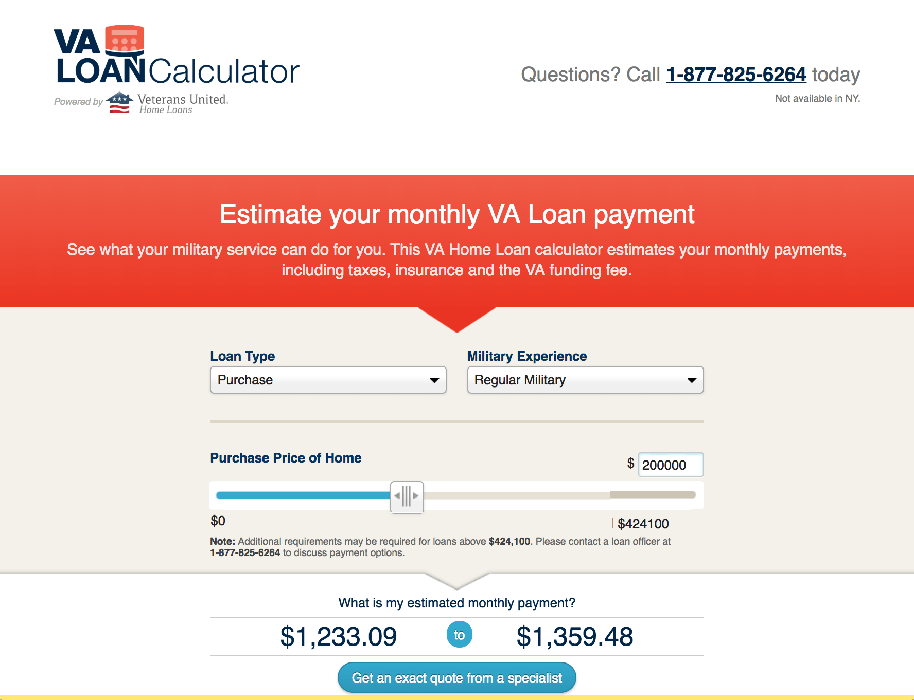 VA Loan Calculator homepage