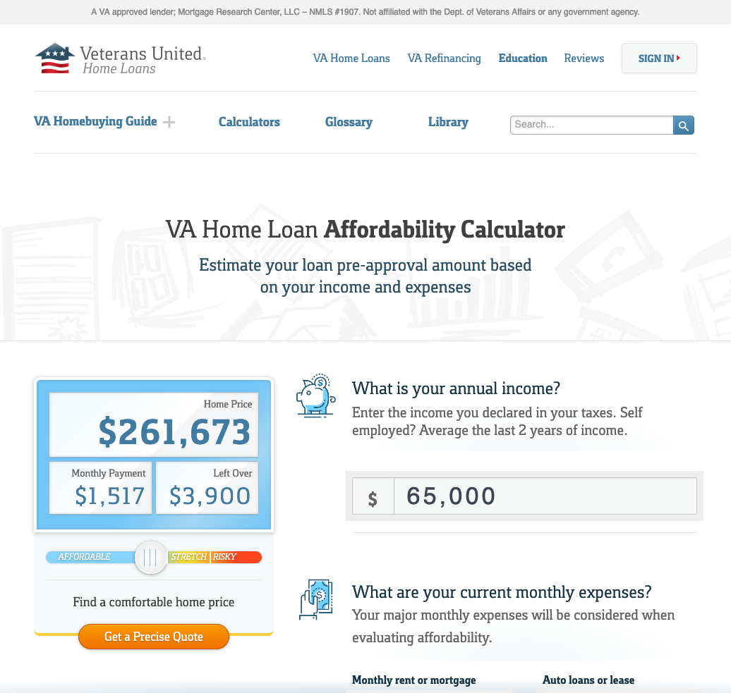 Home loan affordability calculator homepage